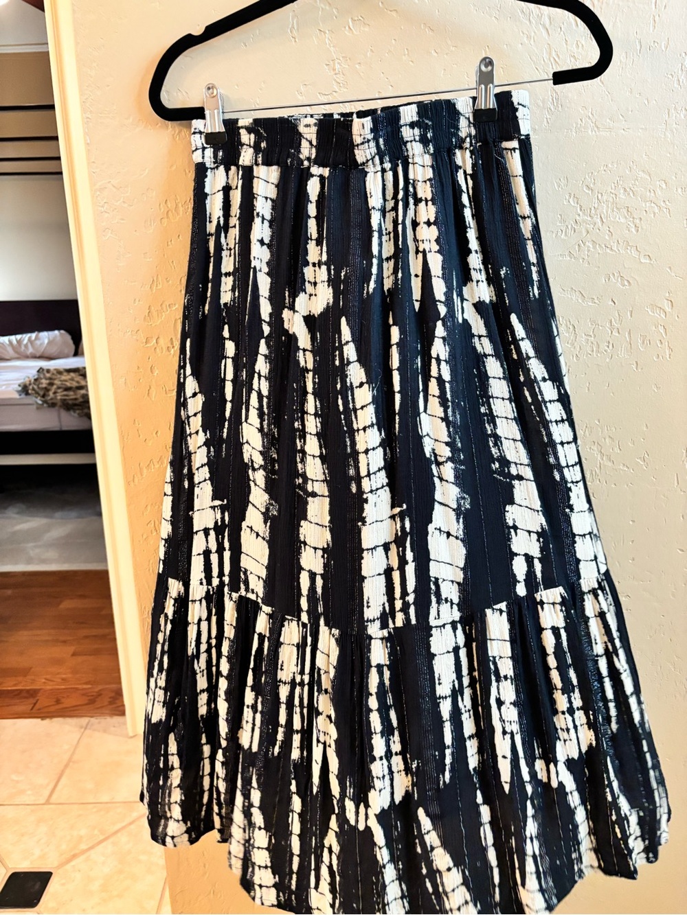 ba&sh Black and White Tie-Dye Midi Skirt
